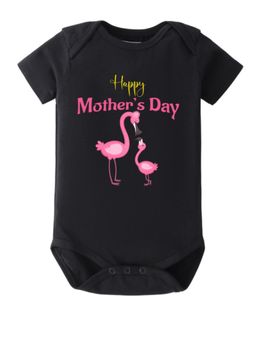 BLUSHES - Cotton Knit Half Sleeves Happy Mother's day Printed Onesies - Black