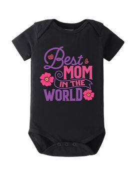 BLUSHES - Cotton Knit Half Sleeves Best Mom In The World Printed Onesies - Black