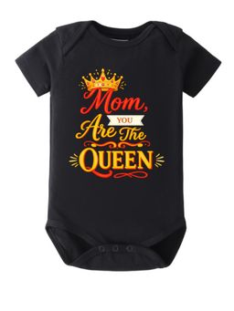 BLUSHES - Cotton Knit Half Sleeves Mom You Are The Queen Printed Onesies - Black