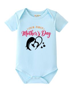 BLUSHES - Cotton Knit Our First Mother's day Printed Onesies - Blue