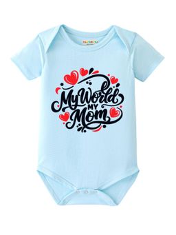BLUSHES - Cotton Knit Half Sleeves My World My Mom Printed Romper - Blue