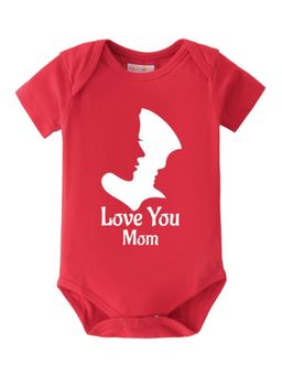 BLUSHES - Cotton Knit Half Sleeves Love You Mom Printed Onesies - Red