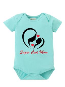 BLUSHES - Cotton Knit Half Sleeves Super Cool Mom Printed Onesies - Green
