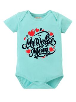 BLUSHES - Cotton Knit Half Sleeves My World My Mom Printed Romper - Green