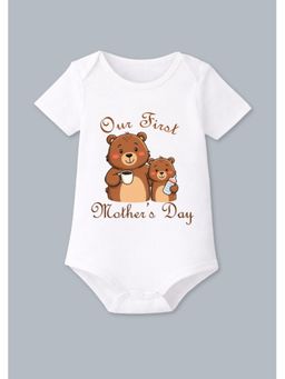 BLUSHES - Cotton Knit Half Sleeves Our First Mother's Day Printed Onesies - White