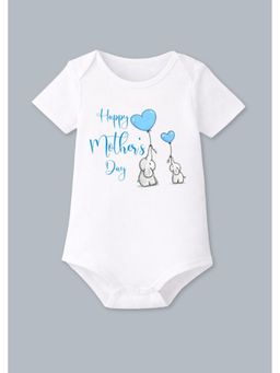 BLUSHES - Cotton Knit Half Sleeves Happy Mother's Day Printed Onesies - white