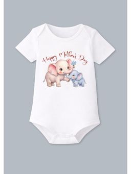 BLUSHES - Cotton Knit Half Sleeves Happy Mother's Day Printed Onesies - White