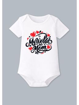 BLUSHES - Cotton Knit Half Sleeves My World My Mom Printed Romper - White