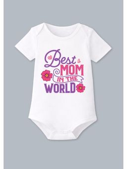 BLUSHES - Cotton Knit Half Sleeves Best Mom In The World Printed Onesies - White