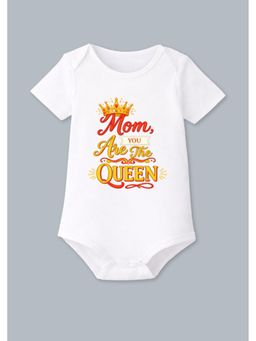 BLUSHES - Cotton Knit Half Sleeves Mom You Are The Queen Printed Onesies - White