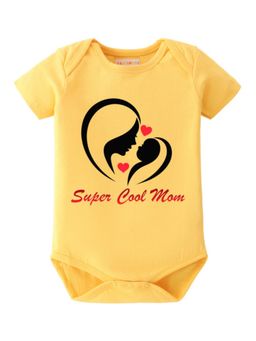 BLUSHES - Cotton Knit Half Sleeves Super Cool Mom Printed Onesies - Yellow