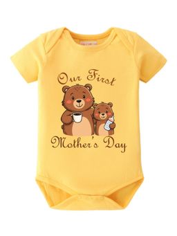 BLUSHES - Cotton Knit Half Sleeves Our First Mother's Day Printed Onesies - Yellow
