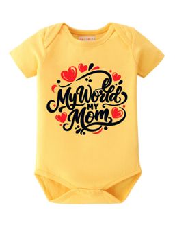 BLUSHES - Cotton Knit Half Sleeves My World My Mom Printed Romper - Yellow