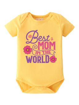 BLUSHES - Cotton Knit Half Sleeves Best Mom In The World Printed Onesies - Yellow