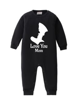 BLUSHES - Cotton Knit Full Sleeves Love You Mom Printed Romper - Black