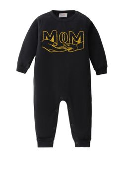 BLUSHES - Cotton Knit Full Sleeves Mom Printed Romper - Black