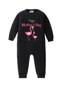 BLUSHES - Cotton Knit Full Sleeves Happy Mother's day Printed Romper - Black