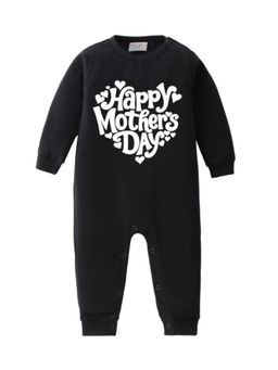 BLUSHES - Cotton Knit Full Sleeves Mother's day Printed Romper - Black