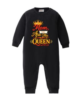 BLUSHES - Cotton Knit Full Sleeves Mom You Are The Queen Printed Romper - Black