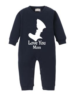 BLUSHES - Cotton Knit Full Sleeves Love You Mom Printed Romper - Navy Blue