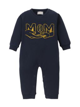 BLUSHES - Cotton Knit Full Sleeves Mom Printed Romper - Navy Blue