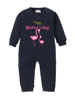 BLUSHES - Cotton Knit Full Sleeves Happy Mother's day Printed Romper - Navy Blue