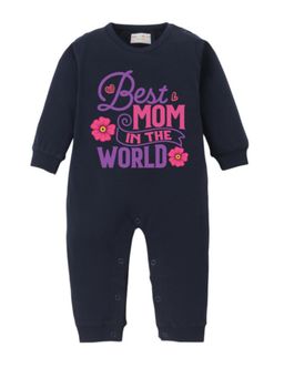 BLUSHES - Cotton Knit full Sleeves Best Mom In The World Printed Romper - Navy Blue