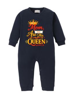 BLUSHES - Cotton Knit Full Sleeves Mom You Are The Queen Printed Romper - Navy Blue
