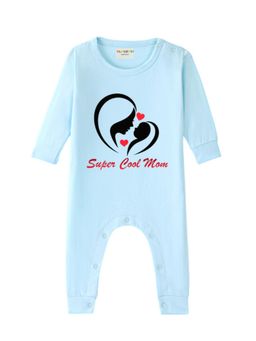 BLUSHES - Cotton Knit Full Sleeves Super Cool Mom Printed Romper - Blue