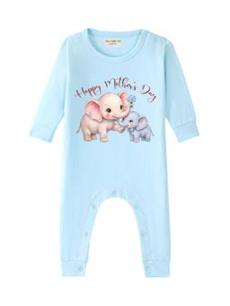 BLUSHES - Cotton Knit Full Sleeves Mother's day Printed Romper - Blue