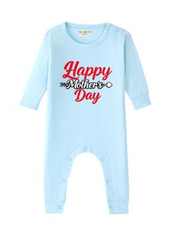 BLUSHES - Cotton Knit Full Sleeves Happy Mother's day Printed Romper - Blue