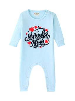 BLUSHES - Cotton Knit Full Sleeves My World My Mom Printed Romper - Blue
