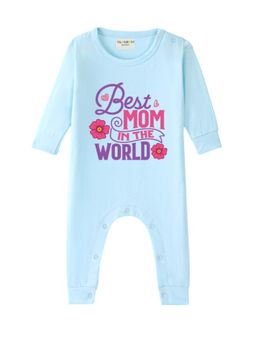 BLUSHES - Cotton Knit Best Mom In The World Printed Romper - Blue