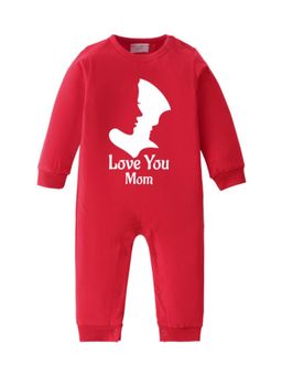BLUSHES - Cotton Knit Full Sleeves Love You Mom Printed Romper - Red