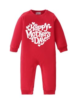 BLUSHES - Cotton Knit Full Sleeves Mother's day Printed Romper - Red