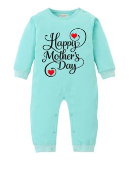 BLUSHES - Cotton Knit Full Sleeves Mother's day Printed Romper - Green