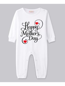 BLUSHES - Cotton Knit Full Sleeves Mother's day Printed Romper - White