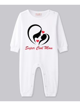 BLUSHES - Cotton Knit Full Sleeves Super Cool Mom Printed Romper - White