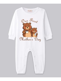 BLUSHES - Cotton Knit Full Sleeves Our First Mother's Day Printed Romper - White