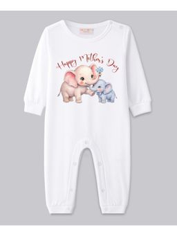 BLUSHES - Cotton Knit Full Sleeves Mother's day Printed Romper - White