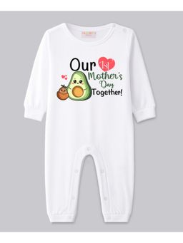 BLUSHES - Cotton Knit Full Sleeves Our Mother's day Together Printed Romper - White