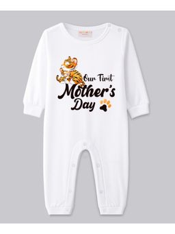 BLUSHES - Cotton Knit Full Sleeves Our First Mother's day Printed Romper - White