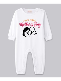 BLUSHES - Cotton Knit Full Sleeves Our Mother's day Printed Romper - White
