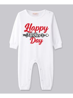 BLUSHES - Cotton Knit Full Sleeves Happy Mother's day Printed Romper - White