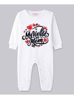 BLUSHES - Cotton Knit Full Sleeves My World My Mom Printed Romper - White