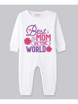 BLUSHES - Cotton Knit Full Sleeves Best Mom In The World Printed Romper - white