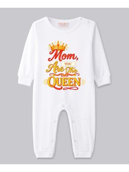 BLUSHES - Cotton Knit Full Sleeves Mom You Are The Queen Printed Romper - White