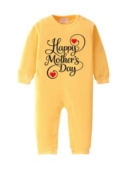 BLUSHES - Cotton Knit Full Sleeves Mother's day Printed Romper - Yellow