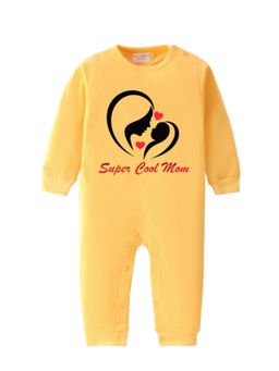 BLUSHES - Cotton Knit Full Sleeves Super Cool Mom Printed Romper - Yellow