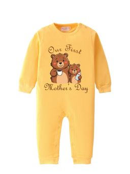 BLUSHES - Cotton Knit Full Sleeves Our First Mother's Day Printed Romper - Yellow